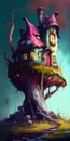 Enchanting Treehouse: A Colorful and Magical Illustration