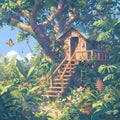 Enchanting Treehouse Haven in Jungle Royalty Free Stock Photo