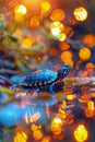 Enchanting Turtle in Water with Radiant Bokeh Lighting Effect A Magical Wildlife Portrait Capturing Serenity and Natural Beauty