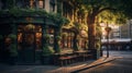Enchanting Twilight At A Traditional Pub Lined With Greenery. Generative AI