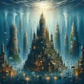 Enchanting underwater cityscape, blend of architecture