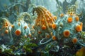 Enchanting Underwater Seascape with Vibrant Orange Cup Corals and Lush Marine Flora Royalty Free Stock Photo