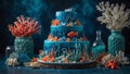 Enchanting Underwater Wonderland Cake: Tiers Adorned in Shimmering Blue Fondant