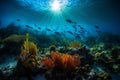 Enchanting underwater world in blue sunlight. Generative AI