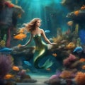 Enchanting underwater world with mermaids and sea creatures A magical and detailed illustration for fantasy themes2