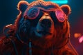 Cinematic Realism: Brown Bear in Cyberpunk Urbanity