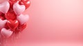 Valentine\'s day pink heart-shaped balloons, banner with copyspace, love background concept, blank space