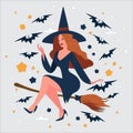 Enchanting Vector Image of a Witch on a Broomstick