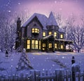 Enchanting Victorian House Christmas Lights Porch Royalty Free Stock Photo