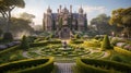 Enchanting Victorian Mansion: A Garden of Regal Splendor. Fantasy Woodland Estate. Generative AI Royalty Free Stock Photo