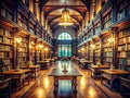 Enchanting Vintage Public Library Interior: A Blurred Vision of Timeless Learning and Knowledge Absorption Royalty Free Stock Photo