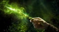 Enchanting Wand Unleashes Luminous Green Energy Spell