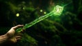 Enchanting Wand Unleashes Luminous Green Energy Spell