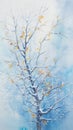 Enchanting Watercolor Frozen Realm: Christmas Wishes Turn into Glittering Frost on Tree Branches AI Generated