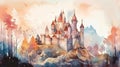 Enchanting Watercolor Illustration of a Fairy Tale Castle Fit for a Prince and Princess. Perfect for Invitations, Posters