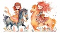 Enchanting Watercolor Illustration of a Fairy Tale Princess and Knight for Children\'s Books and Posters.