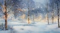 Enchanting Watercolor Scene of a Frosty Christmas Garden with Twinkling Fairy Lights AI Generated
