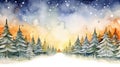Enchanting Watercolor Winter Field with Christmas Stars AI Generated