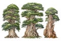 Enchanting Watercolor Yew Tree Forest Collection .