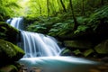 An enchanting waterfall cascading down a lush forest, surrounded by vibrant foliage