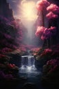 Enchanting Waterfall: A Digital Forest of Furry Dreams and Symme Royalty Free Stock Photo