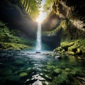 Enchanting Waterfall in Icelandic Moss-Covered Canyon