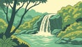 Enchanting Waterfall in a Lush Forest Vector Design Generative AI Royalty Free Stock Photo