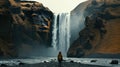 Enchanting Waterfall Woman Admiring Nature\'s Spectacle. created with Generative AI