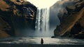 Enchanting Waterfall Woman Admiring Nature\'s Spectacle. created with Generative AI