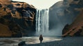 Enchanting Waterfall Woman Admiring Nature\'s Spectacle. created with Generative AI
