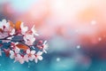 Enchanting white cherry blossom with mesmerizing bokeh background and text placement space