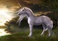 Enchanting White Unicorn Watching a Sunset Royalty Free Stock Photo