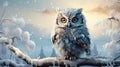 Enchanting Winter Forest with Baby Owl AI Generated