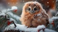 Enchanting Winter Forest with Baby Owl AI Generated