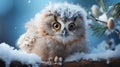 Enchanting Winter Forest with Baby Owl AI Generated