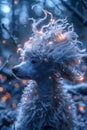 Enchanting Winter Poodle with Glowing Twinkling Lights Amidst Snowy Background