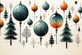 Enchanting Winter Scene with Stylized Trees and Floating Ornaments. AI generation Royalty Free Stock Photo