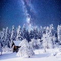Enchanting winter tale. starry sky in a fantastic New Year's Eve Royalty Free Stock Photo