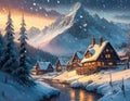 Enchanting winter village at dusk