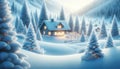 Enchanting Winter Wonderland Scene with Cozy Snow-Covered Cabin, AI Generated Royalty Free Stock Photo