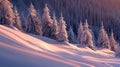 Enchanting Winter Wonderland at Sunrise with Snow-Covered Pines Royalty Free Stock Photo