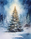 Enchanting Winter Wonderland: A Vibrant Monochromatic Painting o Royalty Free Stock Photo