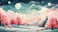 Enchanting Winter Wonderland: A Whimsical Illustration of Snowy