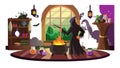 Enchanting Witch Brewing Potion in Cauldron, vector design Generative AI Royalty Free Stock Photo