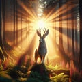 The mythical Jackalope stands in woodlands, bathed in the glorious morning sunrise Royalty Free Stock Photo