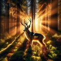 The mythical Jackalope stands in woodlands, bathed in the glorious morning sunrise Royalty Free Stock Photo