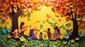 Origami Meadow Delight: Children and Rainbow in a Paper Wonderland