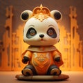 Enchanting Zbrush-inspired Panda Figurine With Crown In Jar