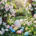 Enchantingly Colored Easter Eggs in the Garden during Spring Festivities Royalty Free Stock Photo