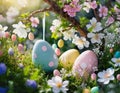 Enchantingly Colored Easter Eggs in the Garden during Spring Festivities Royalty Free Stock Photo